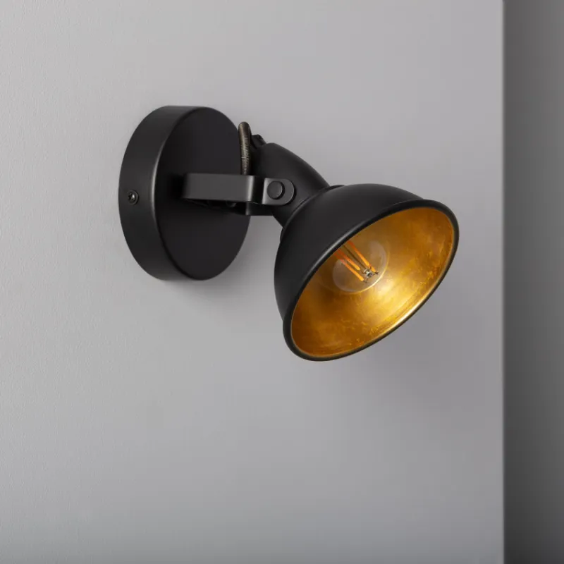 Applique éclairage mural ou de plafond spot patère orientable noir et doré-culot e14