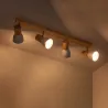 Applique plafonnier 4 têtes orientable blanche et bois culot e14