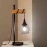 lampe de table tete suspendu noire et bois grille vintage culot e27