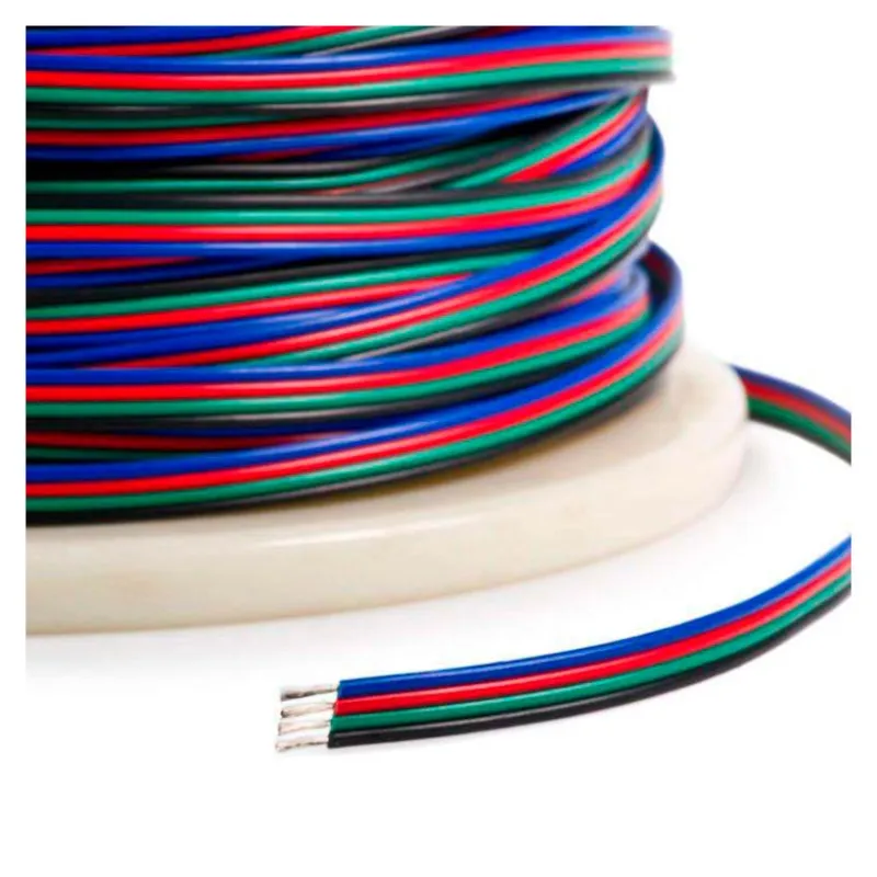 Rouleau 100m Cable électrique 4x0.5mm2 pour ruban led strip 12v ou 24v rgb