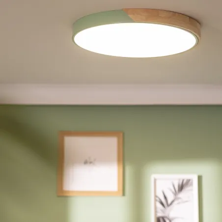 Plafonnier led 24w cct-40cm-3000k-4000k-6000k bois et métal blanc