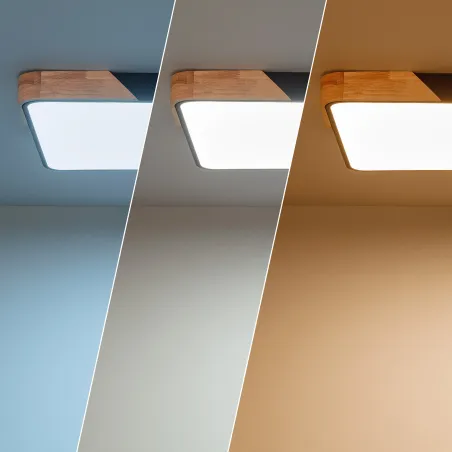 Plafonnier led 30w cct-40cm-3000k-4000k-6000k bois et métal noir