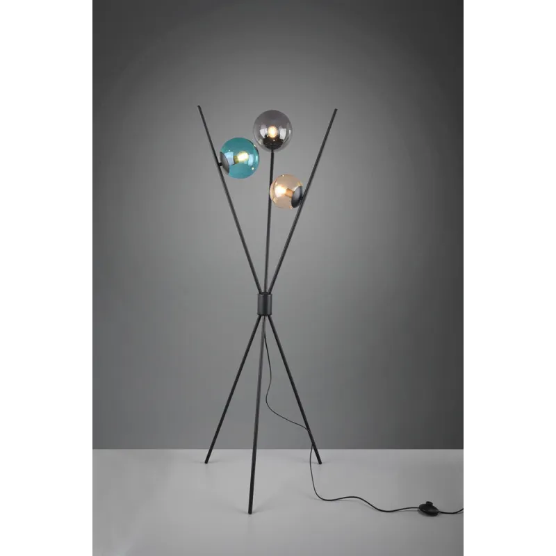 TRIO Lampadaire intérieur noir mat et ambre LANCE - Pas cher