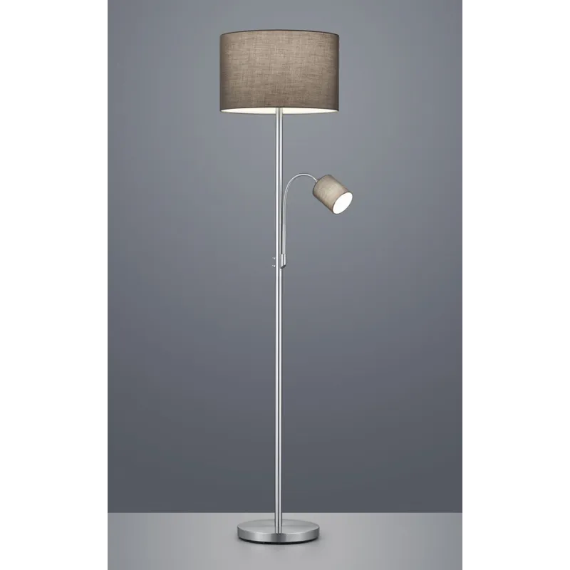 TRIO Lampadaire intérieur nickel mat et gris HOTEL - Pas cher