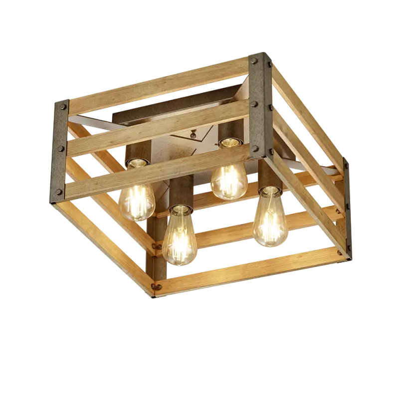 TRIO Plafonnier intérieur nickel antik et couleur bois KHAN - Pas cher