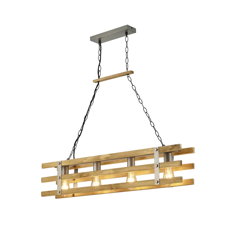 TRIO Suspension intérieur nickel antik et couleur bois KHAN - Pas cher