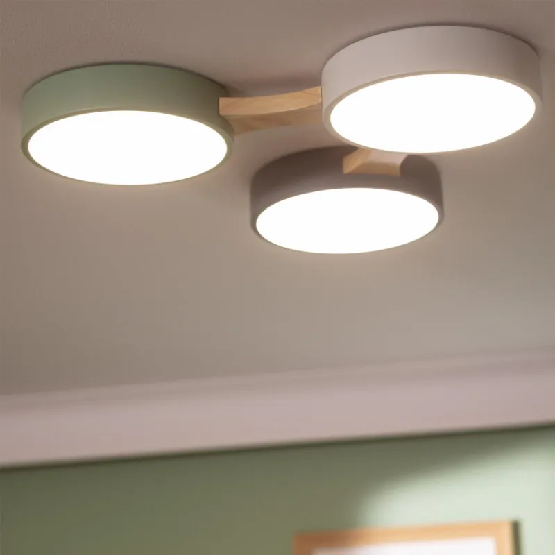 Plafonnier led 30w cct-57cm-3000k-4000k-6000k bois et métal blanc