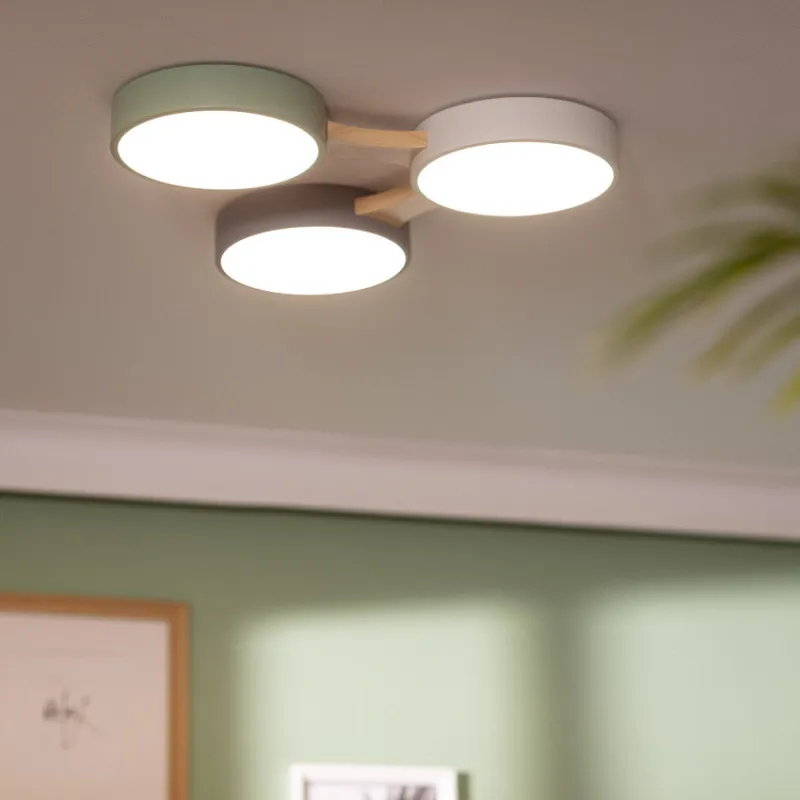 Plafonnier led 30w cct-57cm-3000k-4000k-6000k bois et métal blanc
