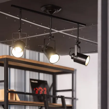 Plafonnier triple têtes orientable métal noir culot e27