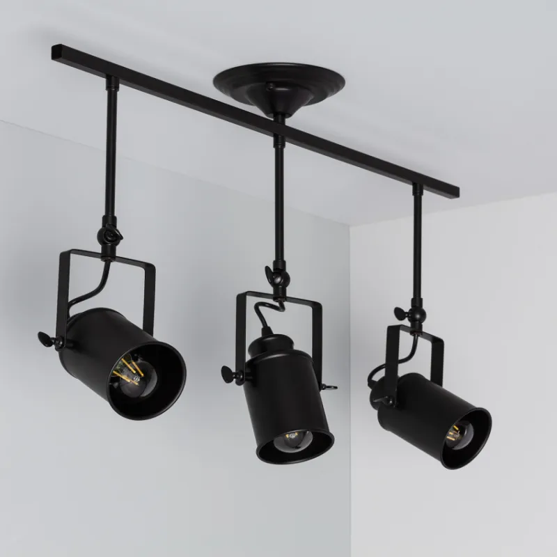 Plafonnier triple têtes orientable métal noir culot e27