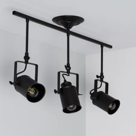 Plafonnier triple têtes orientable métal noir culot e27