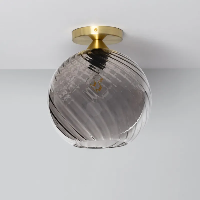 Plafonnier suspendu boule verre et socle fer doré culot e27