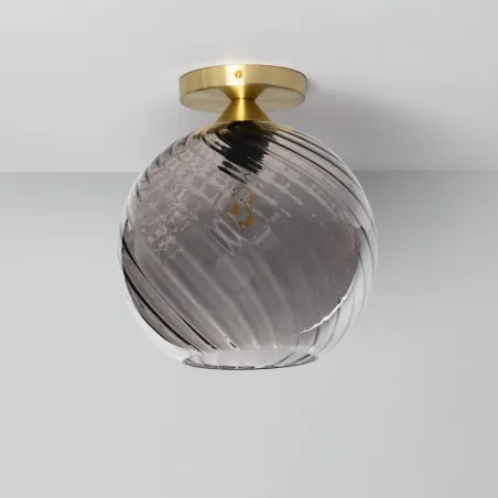 Plafonnier suspendu boule verre et socle fer doré culot e27