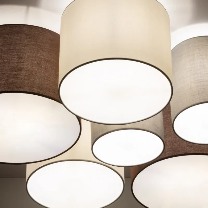 Plafonnier 6 cercles culot e27 gris blanc et marron 84cm