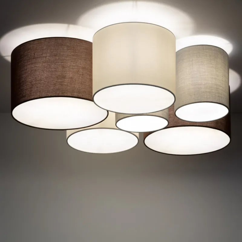 Plafonnier 6 cercles culot e27 gris blanc et marron 84cm
