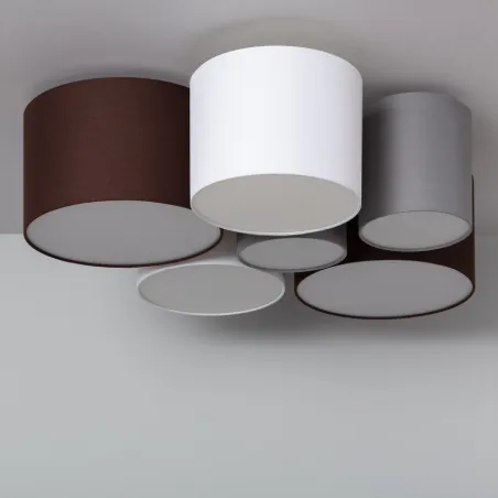 Plafonnier 6 cercles culot e27 gris blanc et marron 84cm