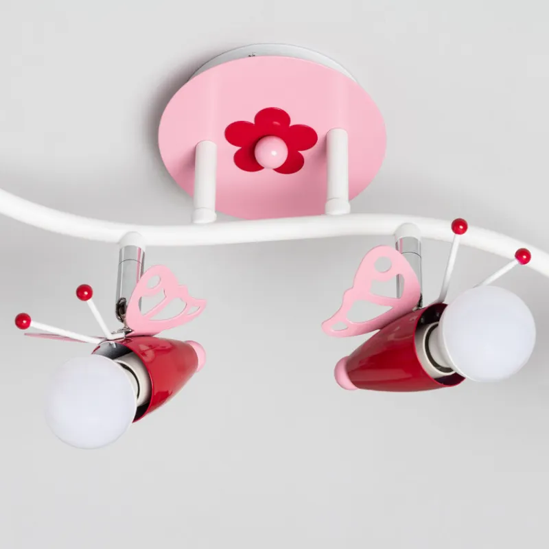 Plafonnier 4 têtes papillon rose décoration chambre enfant e14