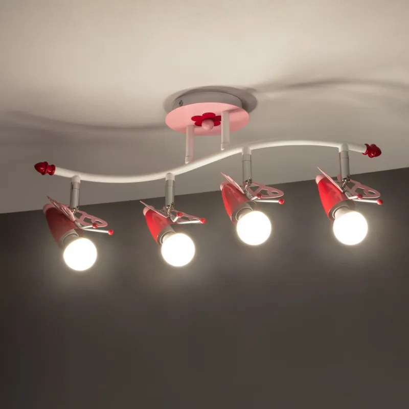 Plafonnier 4 têtes papillon rose décoration chambre enfant e14