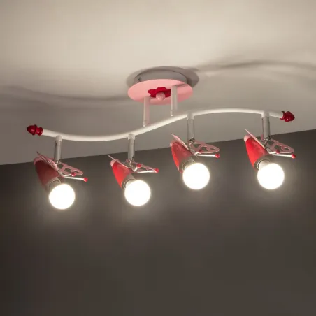 Plafonnier 4 têtes papillon rose décoration chambre enfant e14