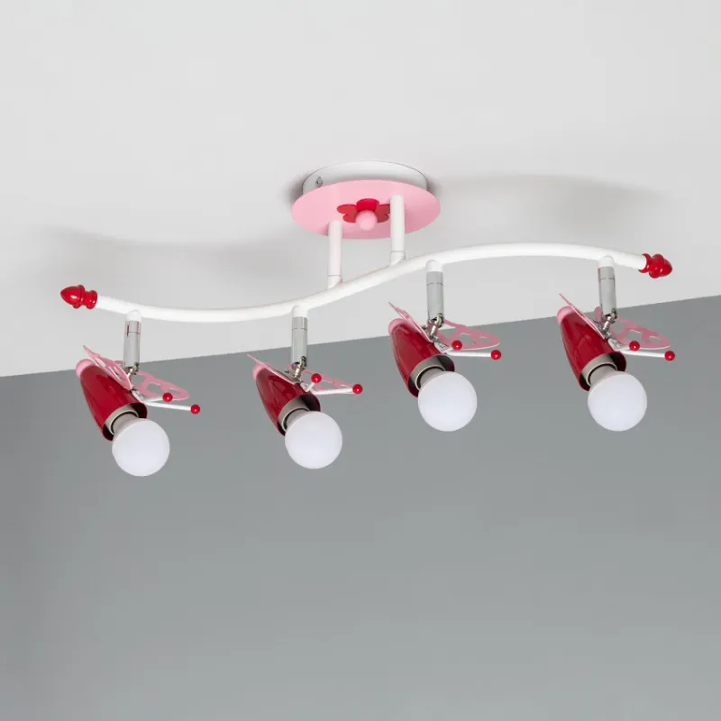 Plafonnier 4 têtes papillon rose décoration chambre enfant e14