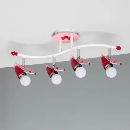 Plafonnier 4 têtes papillon rose décoration chambre enfant e14