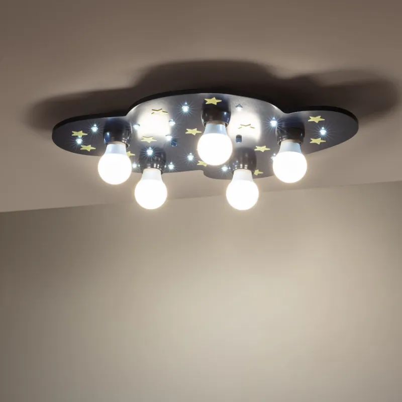 Plafonnier 5 têtes nuage bois décoration chambre enfant e27