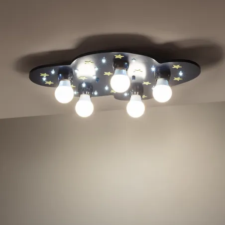 Plafonnier 5 têtes nuage bois décoration chambre enfant e27