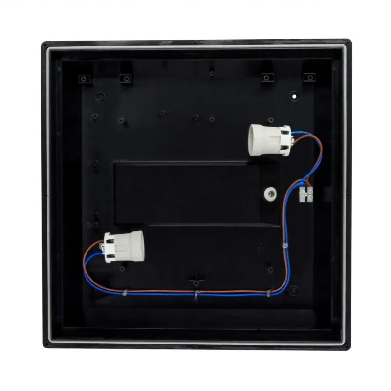 plafonnier applique hublot carre noir-40cm-ip65 double ampoule e27