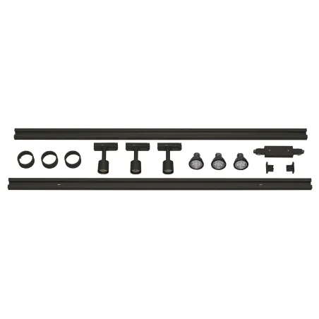 PURI TRACK, kit rail 1 allumage, noir, GU10/LED GU10 51mm, 3x 12,9W, 2 rails de 1m, 3 spots, 1 connecteur et 2 embouts inclus