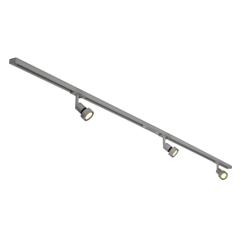PURI TRACK, kit rail 1 allumage,gris, GU10/LED GU10 51mm, 3x 12,9W, 2 rails de 1m, 3 spots, 1 connecteur et 2 embouts inclus
