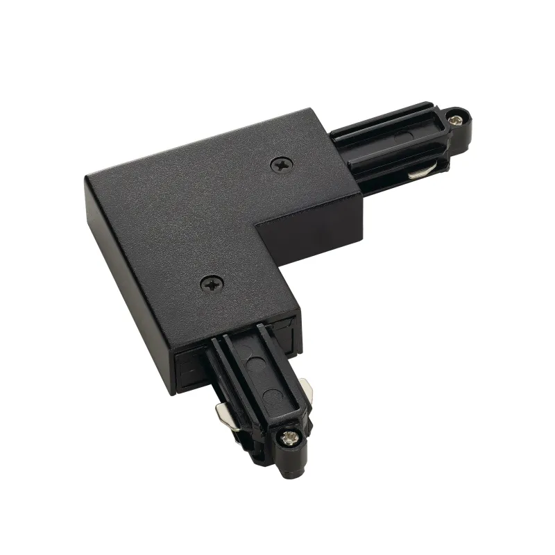 Connecteur d'angle, terre extérieure, intérieur, pour rail 1 allumage en saillie, noir, avec possibilité d'alimentation