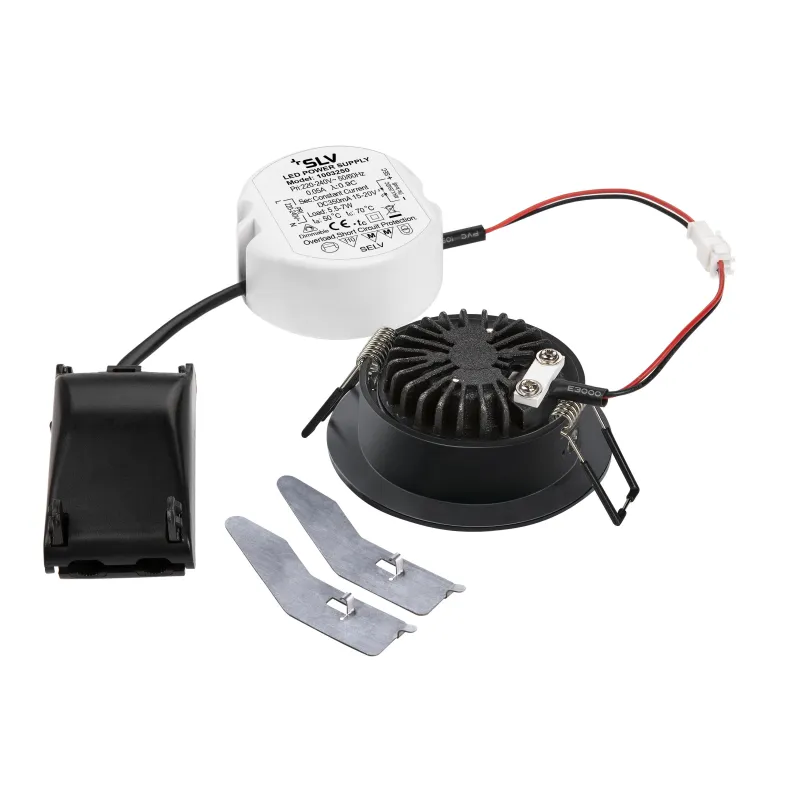 NEW TRIA 68, encastré de plafond rond, noir mat, LED, 7,2W, 1800-3000K, clips/lames ressorts, Dim To warm, variable