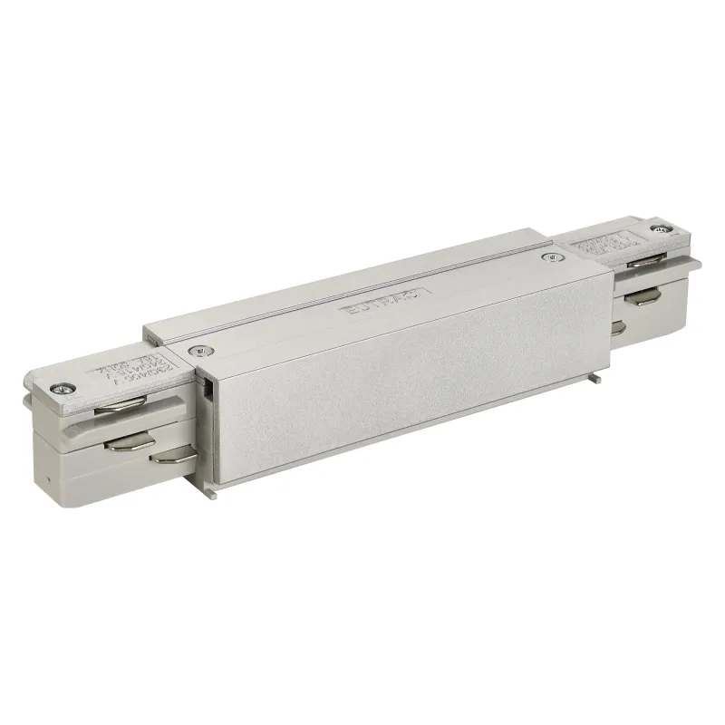 EUTRAC®, connecteur longitudinal avec possibilité d'alimentation, intérieur, pour rail 3 allumages en saillie, gris