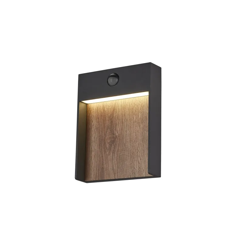 FLATT SENSOR, applique extérieure, anthracite/imitation bois, LED, 16W, 3000K/4000K, IP54, détecteur de mouvements
