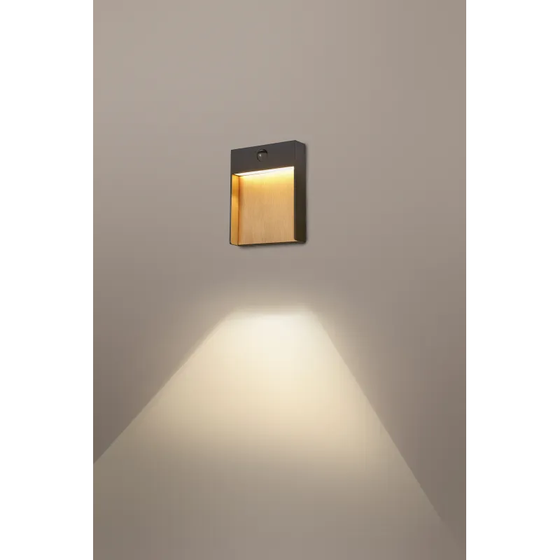 FLATT SENSOR, applique extérieure, anthracite/imitation bois, LED, 16W, 3000K/4000K, IP54, détecteur de mouvements