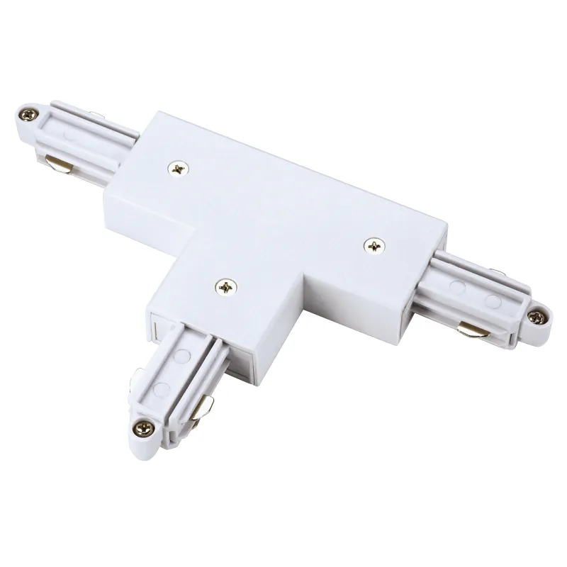 Connecteur en T, terre gauche, intérieur, pour rail 1 allumage en saillie, blanc, avec possibilité d'alimentation