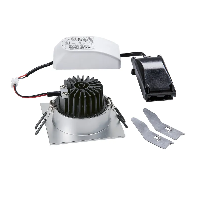 NEW TRIA 68, encastré de plafond intérieur, simple, carré, alu brossé, LED, 11W, 2700K, clips ressorts, variable