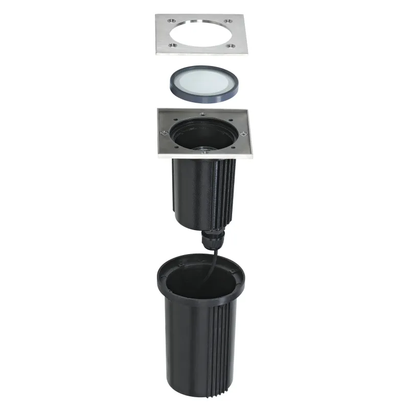 DASAR® EXACT 116, encastré de sol extérieur, carré, inox brossé, GU10/QPAR51, 35W max, IP67, collerette inox 316