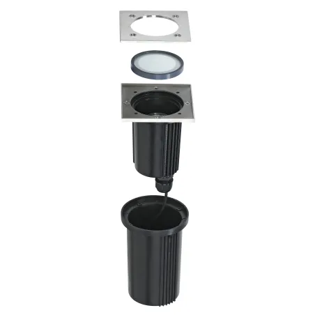 DASAR® EXACT 116, encastré de sol extérieur, carré, inox brossé, GU10/QPAR51, 35W max, IP67, collerette inox 316