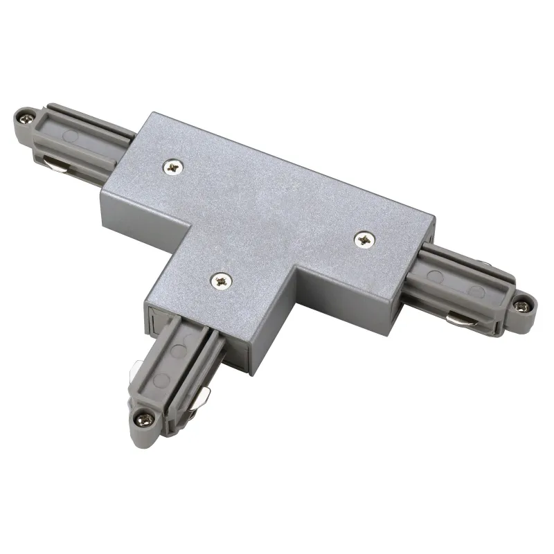 Connecteur en T, terre gauche, intérieur, pour rail 1 allumage en saillie, gris, avec possibilité d'alimentation