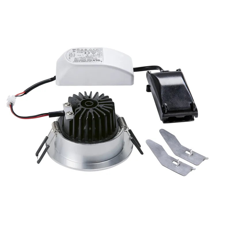 NEW TRIA 68, encastré de plafond intérieur, simple, rond, alu brossé, LED, 11W, 2700K, clips ressorts, variable