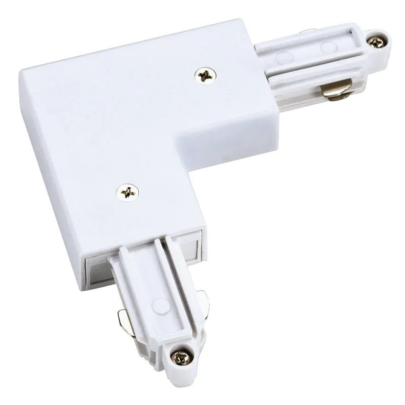 Connecteur d'angle, terre intérieure, pour rail 1 allumage en saillie, blanc, avec possibilité d'alimentation
