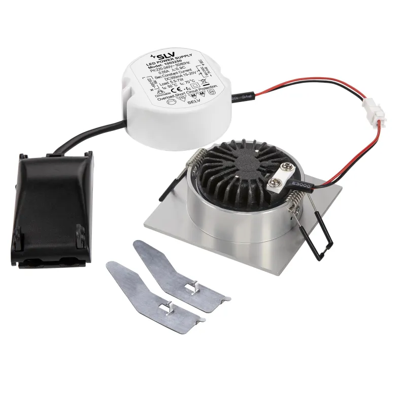 NEW TRIA 68, encastré de plafond, carré, alu brossé, LED, 7,2W, 1800-3000K, clips/lames ressorts, variable