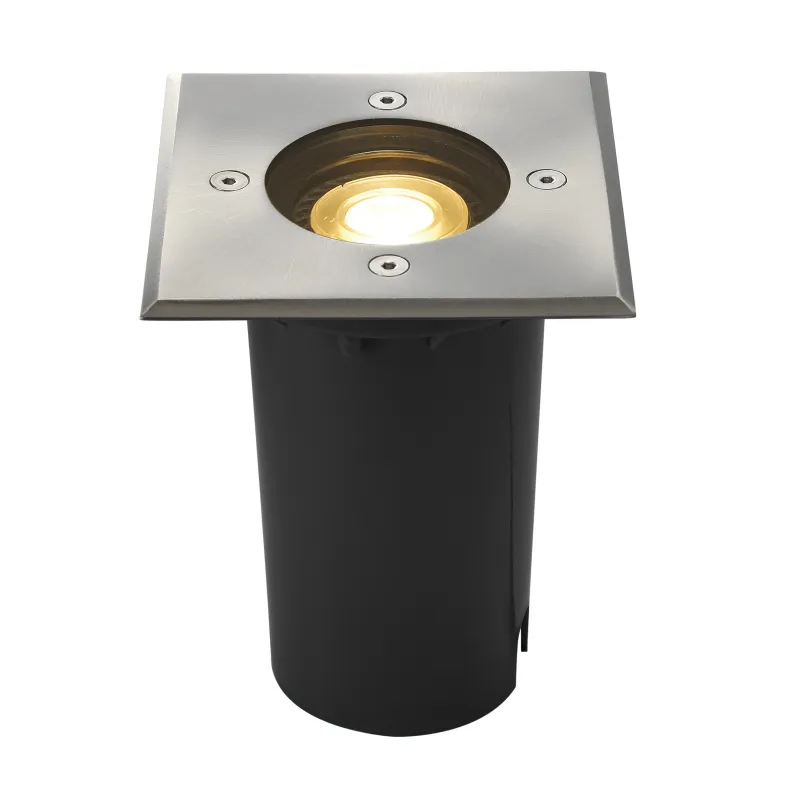 SOLASTO, encastré de sol extérieur, carré, inox, GU10/LED GU10 51mm, 6W max, IP67, collerette inox 304