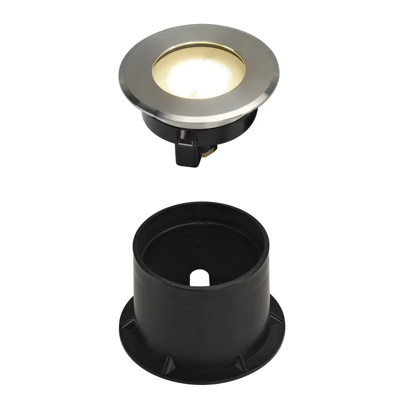 DASAR® FLAT 80, encastré de sol extérieur, inox brossé, LED, 4,3W, 3000K, IP67, collerette inox 304