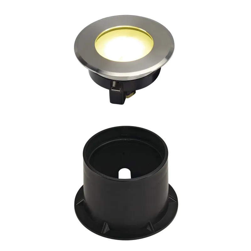 DASAR® FLAT 80, encastré de sol extérieur, inox brossé, LED, 4,3W, 4000K, IP67, collerette inox 304