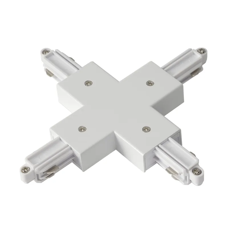 Connecteur en X, pour rail 1 allumage en saillie, intérieur, blanc, avec possibilité d'alimentation