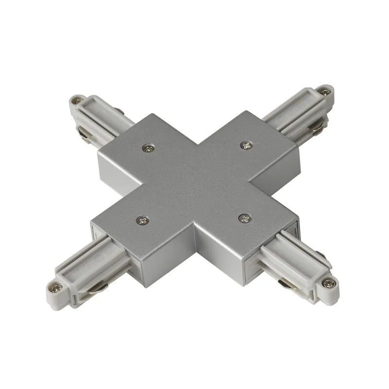Connecteur en X, pour rail 1 allumage en saillie, intérieur, gris, avec possibilité d'alimentation