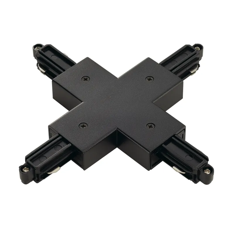 Connecteur en X, pour rail 1 allumage en saillie, intérieur, noir, avec possibilité d'alimentation