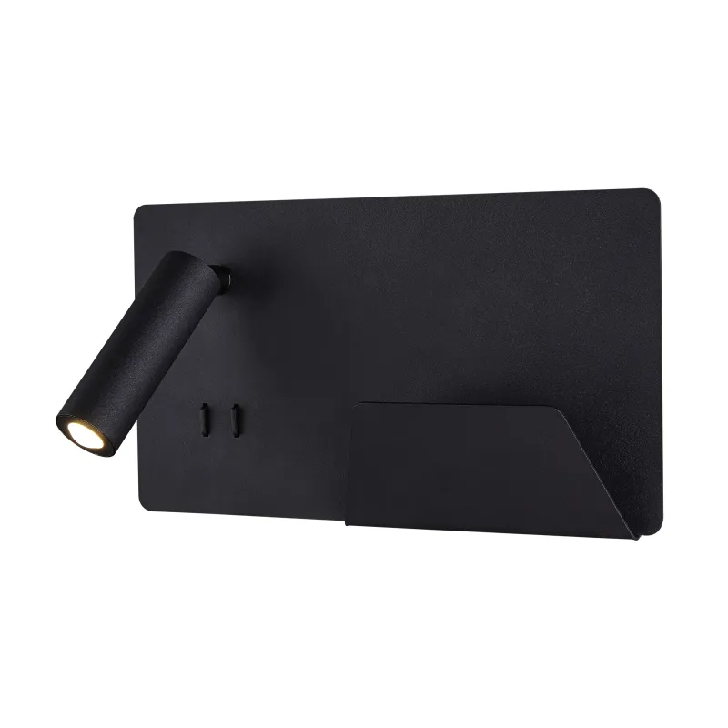 SOMNILA SPOT, applique intérieure, liseuse, version droite, noir, LED, 13W, 3000K, avec port USB
